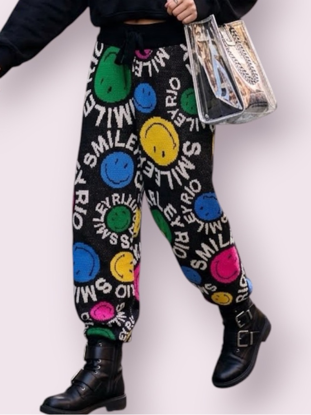 Farm Rio X Smiley Collab Knit Sweater Jogger Pants Smiley Faces Smiley Rio Small